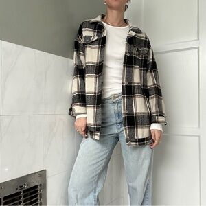 12th Tribe Black and Cream Plaid Shirt Jacket